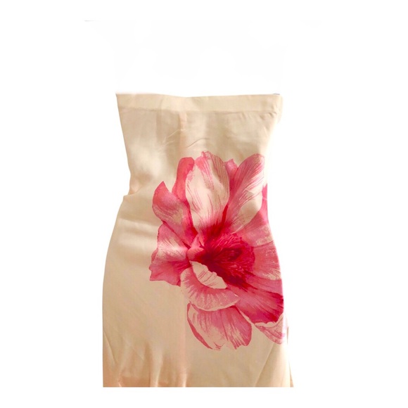 Trixxi peach pink flowers multi strapless satin effect maxi dress size large new - Picture 10 of 17